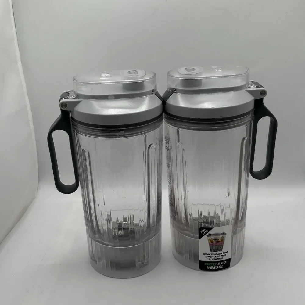 Ninja Twist & Go Vessel Cup Lot of Two 500 ml Clear Gray Blender Replacement